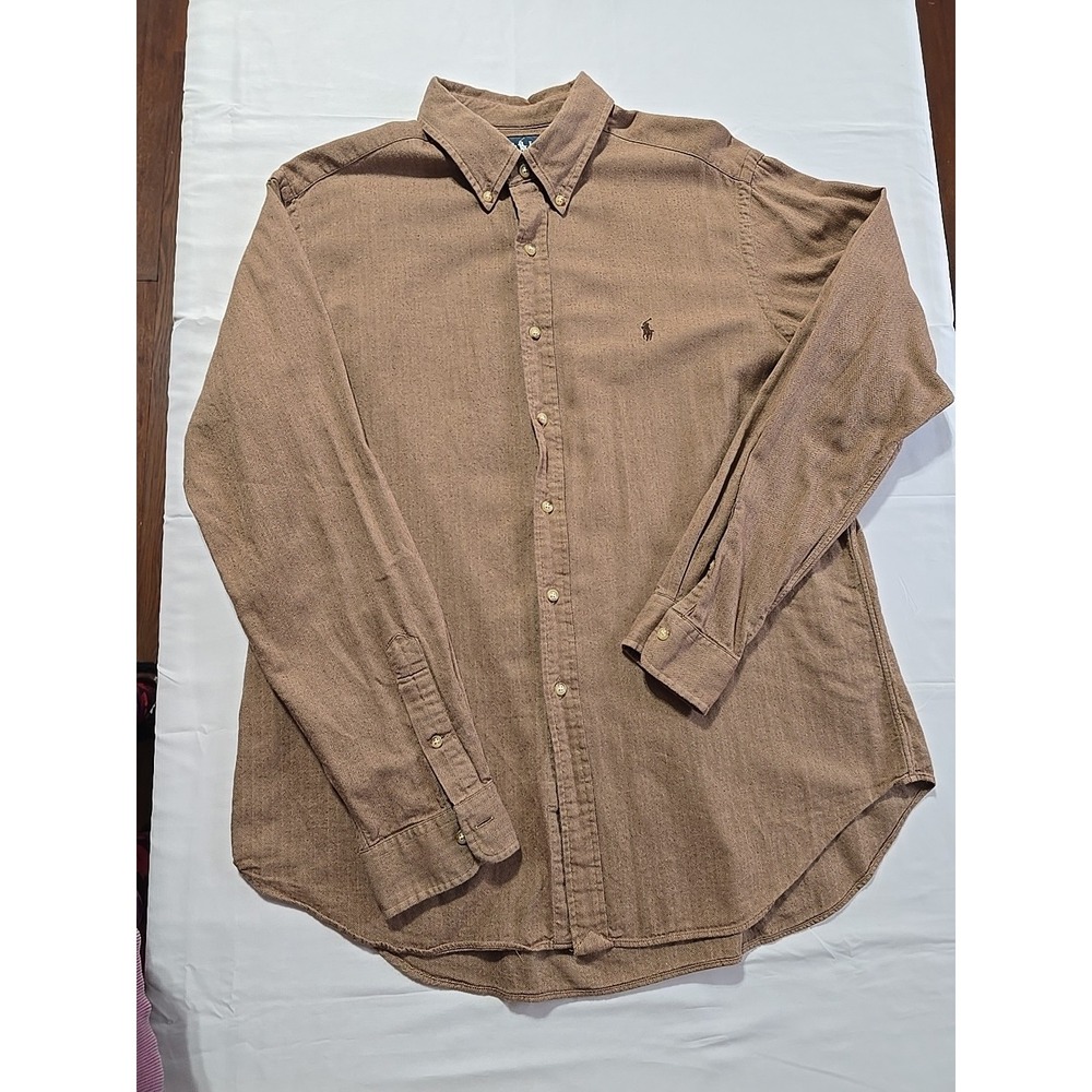 Ralph Lauren Shirt Mens XL Brown Herringbone Flannel Long Sleeve Button Down